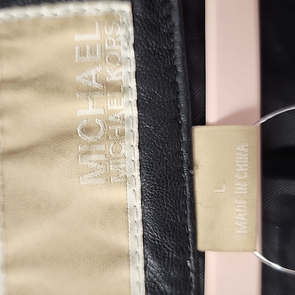 Michael Kors Leather Moto Jacket Womens L Black Knit Wing Collar Biker Coat. - Picture 9 of 9